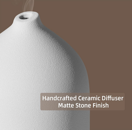 Gooamp 200ML Ceramic Essential Oil Diffuser for Home Humidifier, Wood & White Ceramic