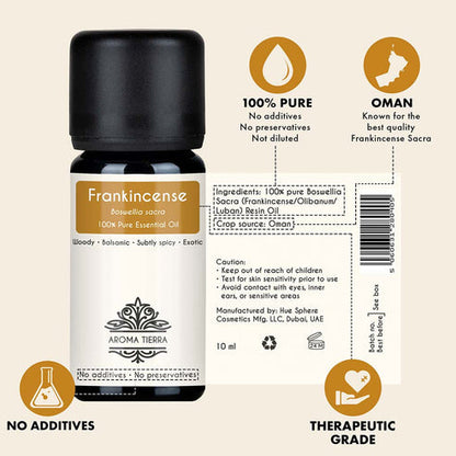 Aroma Tierra  Frankincense Essential Oil Sacred (Boswellia sacra) 10ml — 100% Pure