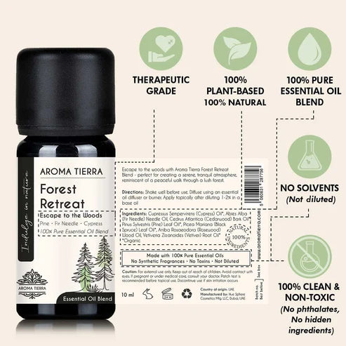 Aroma Tierra  Forest Retreat Essential Oil Blend – Pine, Cypress & Woody Aroma-10ml