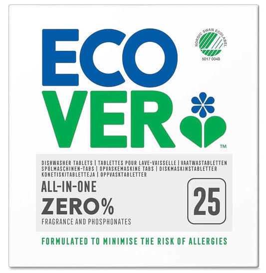 Ecover Zero All In One Dishwasher Tablets 25 Pieces 500 g (Residue Free Finish, Plant Based, Fragrance Free)