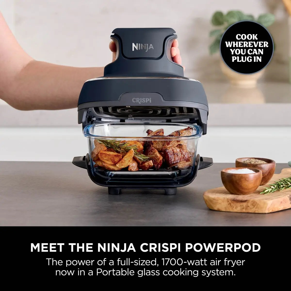 Shark Ninja Crispi 4-in-1 Portable Glass Air Fryer Cooking System,Cyberspace