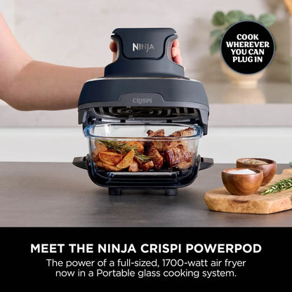Shark Ninja Crispi 4-in-1 Portable Glass Air Fryer Cooking System,Cyberspace