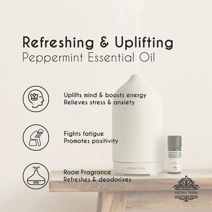 Aroma Tierra Organic Peppermint Essential Oil 10ml - 100% Pure, Undiluted, Natural