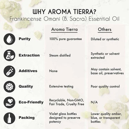 Aroma Tierra  Frankincense Essential Oil Sacred (Boswellia sacra) 10ml — 100% Pure