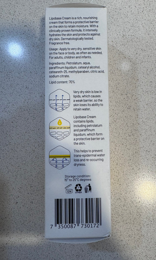 Lipobase Cream 100g | for very dry, sensitive skin | 48 hour intense hydration
