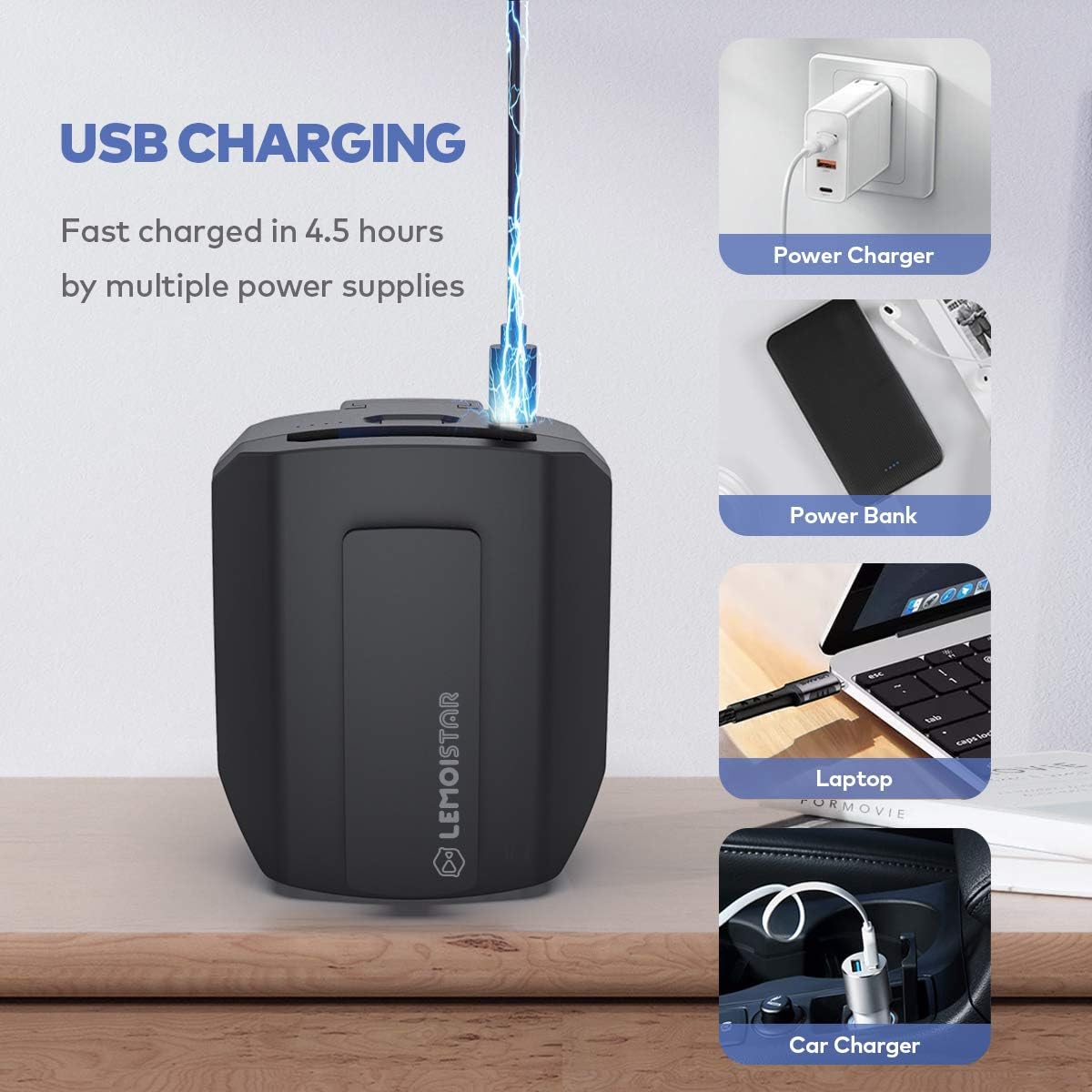 LEMOISTAR Portable Mini Waist Clip Fan, 5000mAh Battery Operated Hand-free Wearable Necklace Fan