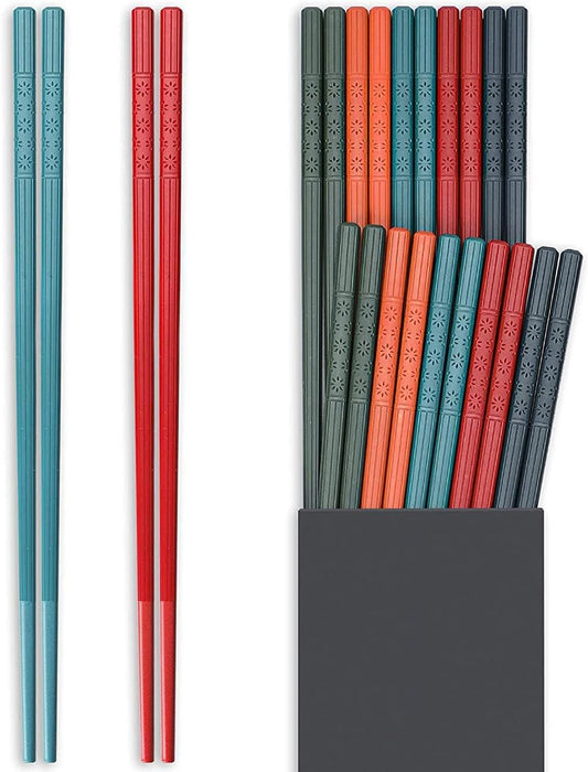 MMMA 10 Pairs Chopsticks Reusable - 9.5 Inch Fiberglass Chopsticks Dishwasher Safe, Japanese Style Non-Slip Chop Sticks Pack, Multicolor