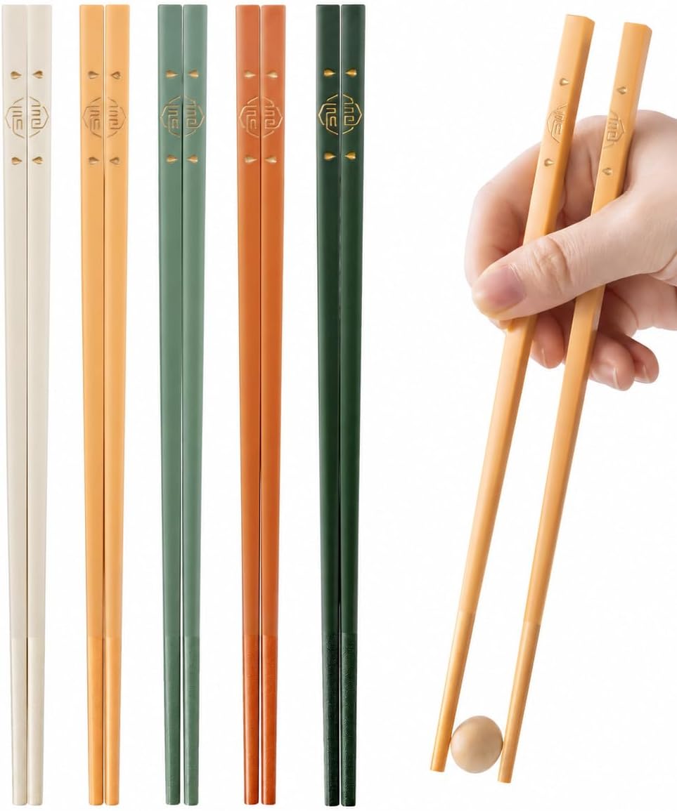 Fiberglass Chopsticks Reusable, 5 Pairs Non-slip Chop Sticks Set, Dishwasher Safe, Antibacterial and mold-resistant, BPA-free (24cm)