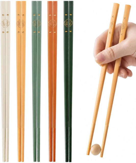 Fiberglass Chopsticks Reusable, 5 Pairs Non-slip Chop Sticks Set, Dishwasher Safe, Antibacterial and mold-resistant, BPA-free (24cm)