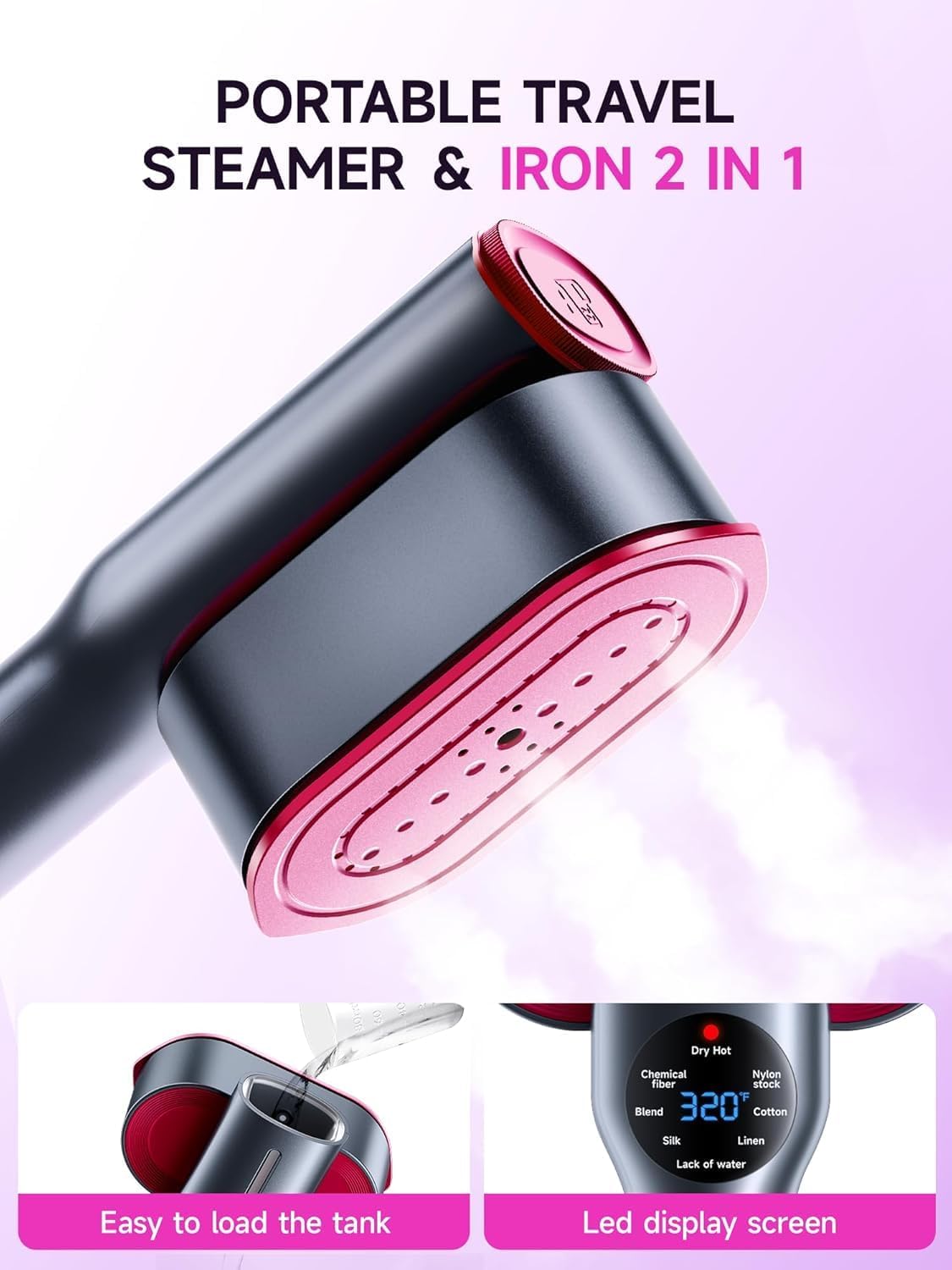 DR.FLASH Handheld Garment Steamer for Clothes | 2 in 1 Portable Steamer and Iron | Mini Travel Steam Iron for Home & Travel | Wrinkle Remover, 220-240V