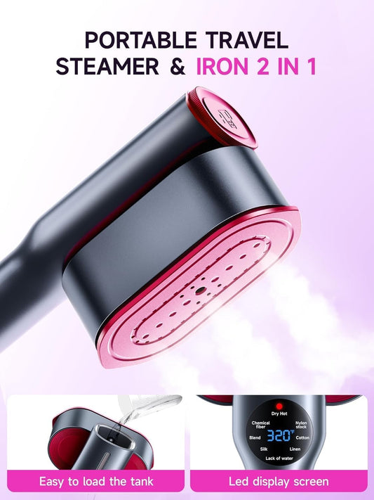 DR.FLASH Handheld Garment Steamer for Clothes | 2 in 1 Portable Steamer and Iron | Mini Travel Steam Iron for Home & Travel | Wrinkle Remover, 220-240V