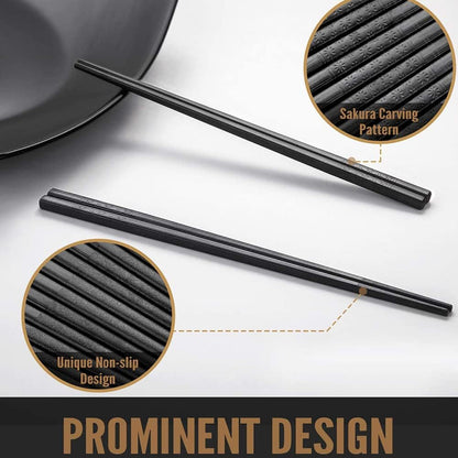 Funito 10 Pairs Fiberglass Chopsticks - Reusable Chopsticks Dishwasher Safe, 24cm