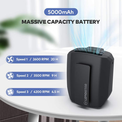 LEMOISTAR Portable Mini Waist Clip Fan, 5000mAh Battery Operated Hand-free Wearable Necklace Fan