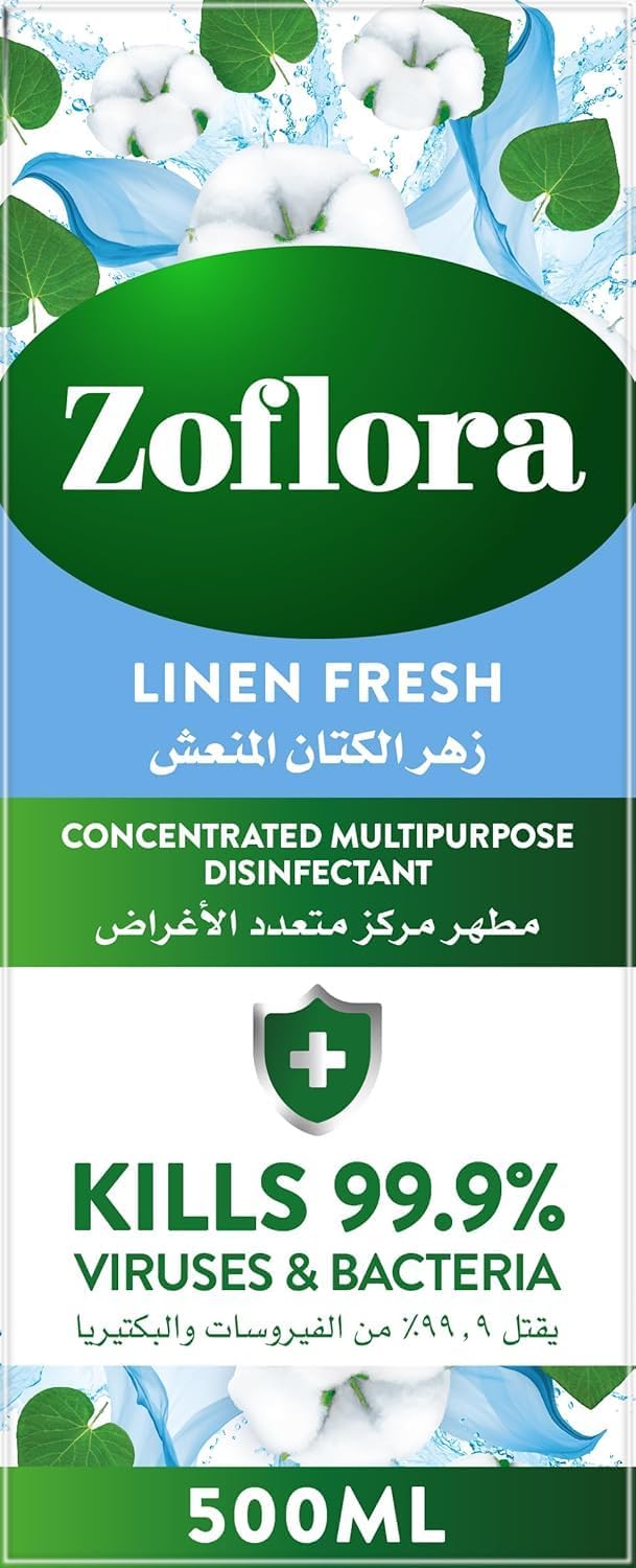 Zoflora Linen Fresh Concentrated Multipurpose Disinfectant 500ml | Kills 99.9% of Bacteria & Viruses | Makes 20 Litres | Eliminates Odours