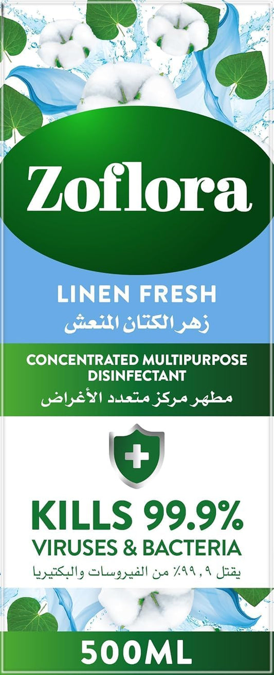 Zoflora Linen Fresh Concentrated Multipurpose Disinfectant 500ml | Kills 99.9% of Bacteria & Viruses | Makes 20 Litres | Eliminates Odours