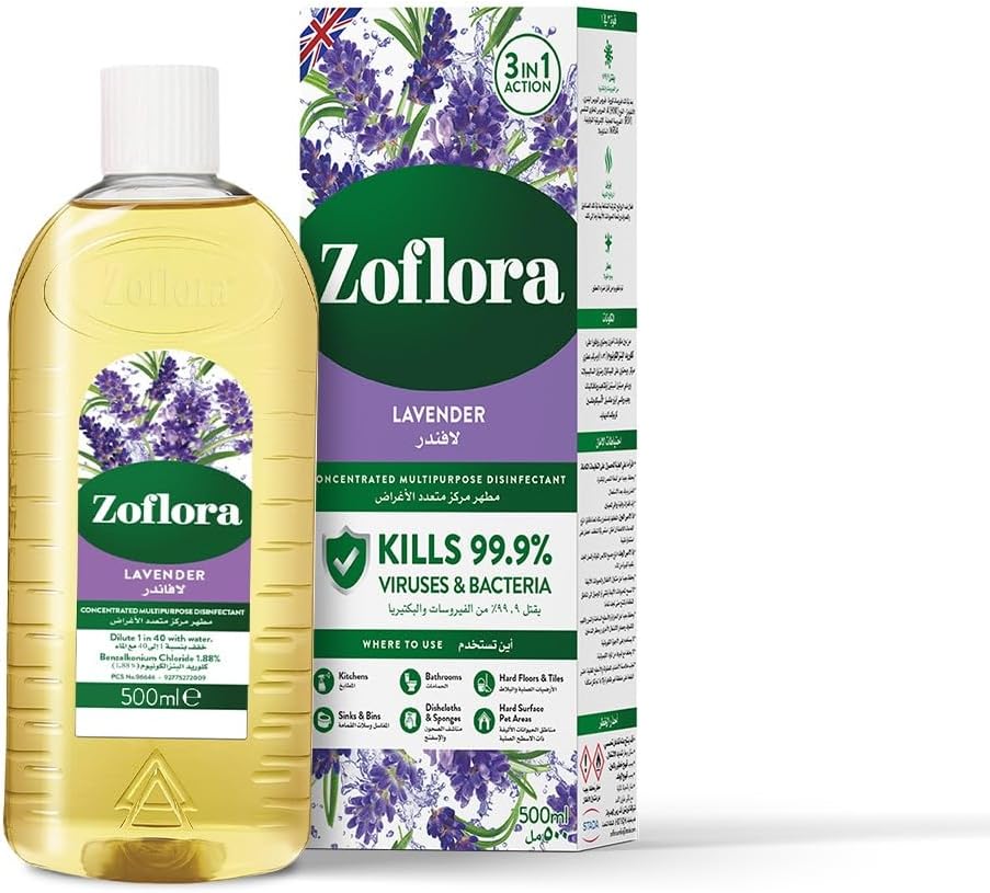 Zoflora Multipurpose Disinfectant Lavender 500ml | Antibacterial Cleaning | Eliminates Odours | 24-Hour Fragrance