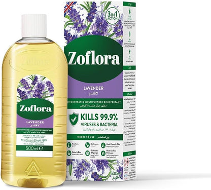 Zoflora Multipurpose Disinfectant Lavender 500ml | Antibacterial Cleaning | Eliminates Odours | 24-Hour Fragrance