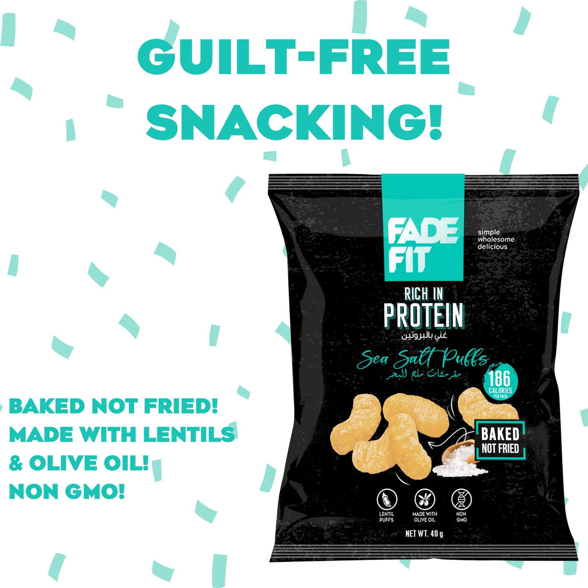 Fade Fit Sea Salt Protein Puffs 40g | 186 Calories | Baked, Not Fried