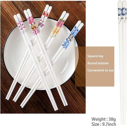 ELECDON Ceramic Chopsticks Set of 5, Porcelain Chinese Chopsticks, Cute Easy to Clean, Great Replacement for Plastic/Wooden, Reusable Dishwasher Safe, 9.7 Inch