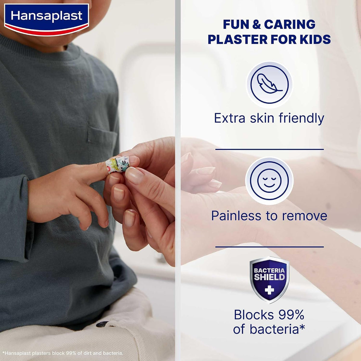 Hansaplast Sensitive Plaster for Kids XXL, Extra Skin Friendly, Hypoallergenic Wound Protection, Painless to Remove and Non-Stick Wound Pad, Soft and Breathable Material, 20 Strips