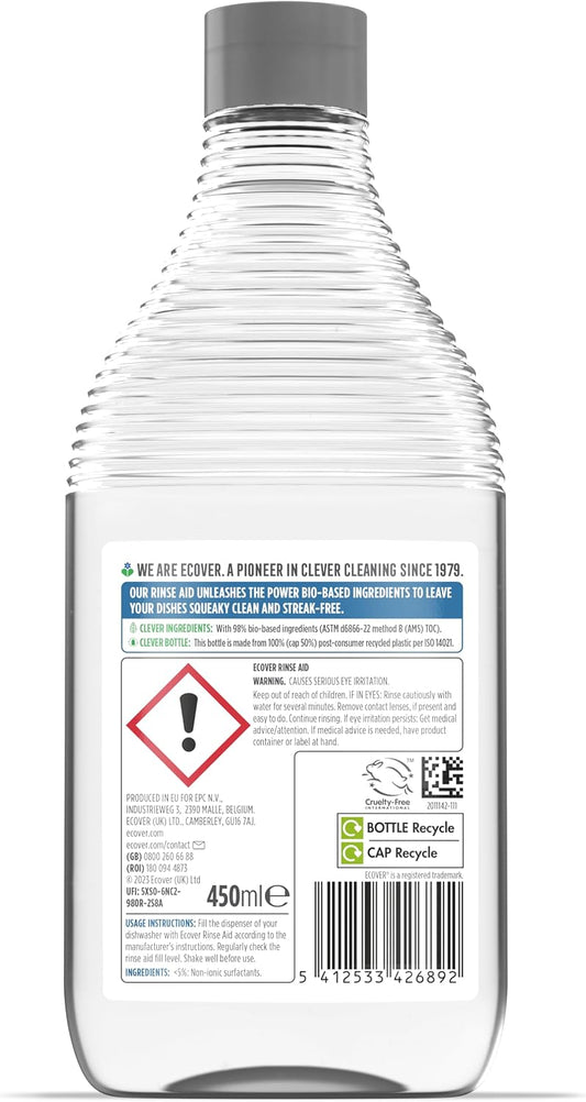 Ecover Dishwasher Rinse Aid, Sparkling Dishes and Quick Drying Action, For The Ultimate Clean - 450ml