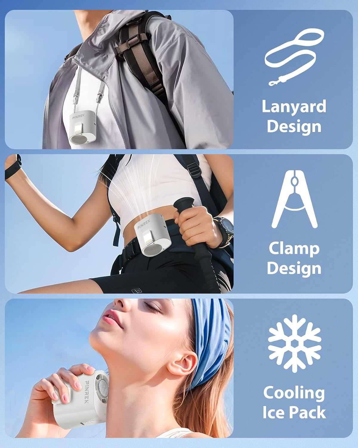 PINREK Clip-On Mini Fan, USB-C Rechargeable 15000 RPM Portable Cooling Fan