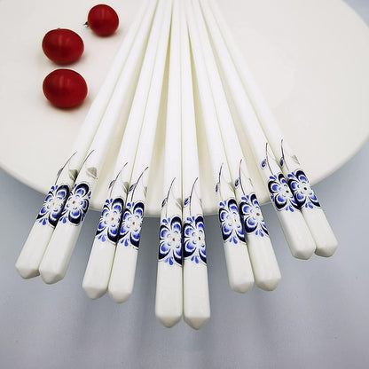 ELECDON Ceramic Chopsticks Set of 5, Porcelain Chinese Chopsticks, Cute Easy to Clean, Great Replacement for Plastic/Wooden, Reusable Dishwasher Safe, 9.7 Inch