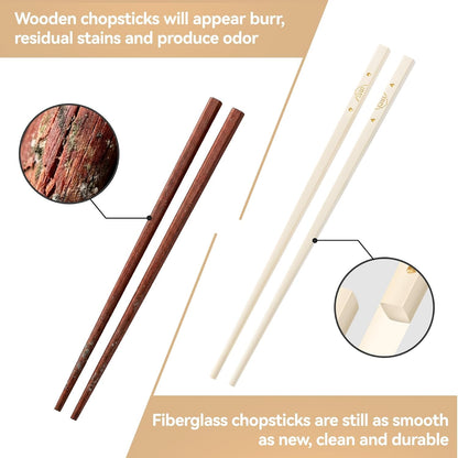 Fiberglass Chopsticks Reusable, 5 Pairs Non-slip Chop Sticks Set, Dishwasher Safe, Antibacterial and mold-resistant, BPA-free (24cm)