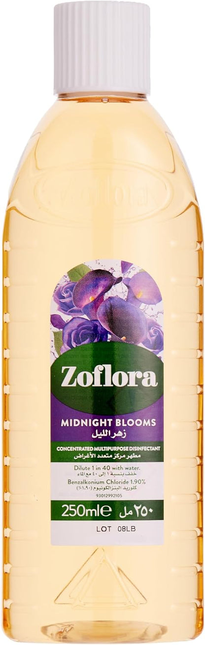 Zoflora Midnight Blooms Concentrated Multipurpose Disinfectant 250ml | Kills 99.9% of Bacteria & Viruses | Makes 10 Litres | 24-Hour Fragrance