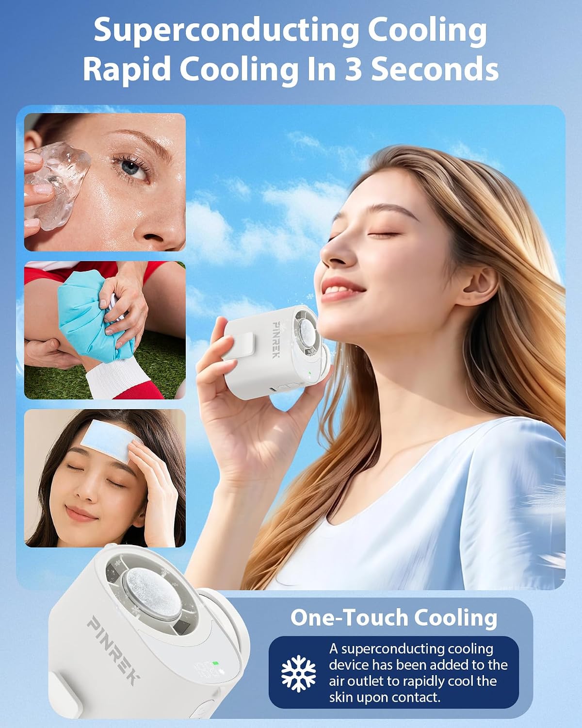 PINREK Clip-On Mini Fan, USB-C Rechargeable 15000 RPM Portable Cooling Fan