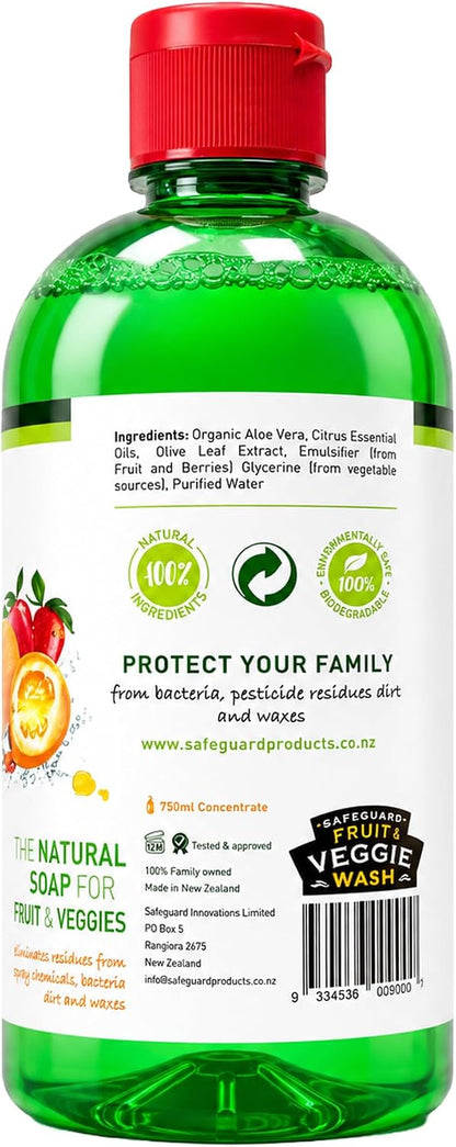 Safeguard Fruit & Veggie Wash 100% Natural and Organic - 750ml Concentrate