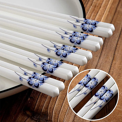 ELECDON Ceramic Chopsticks Set of 5, Porcelain Chinese Chopsticks, Cute Easy to Clean, Great Replacement for Plastic/Wooden, Reusable Dishwasher Safe, 9.7 Inch