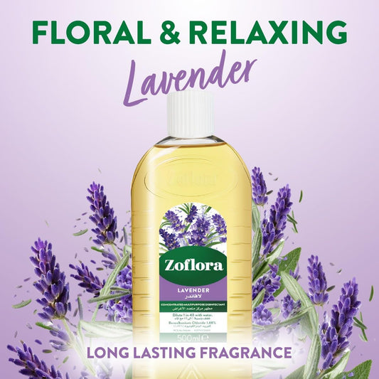 Zoflora Multipurpose Disinfectant Lavender 500ml | Antibacterial Cleaning | Eliminates Odours | 24-Hour Fragrance