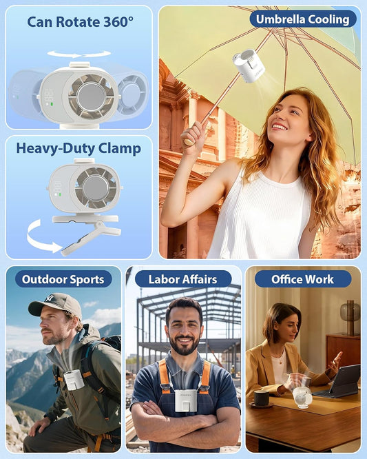 PINREK Clip-On Mini Fan, USB-C Rechargeable 15000 RPM Portable Cooling Fan