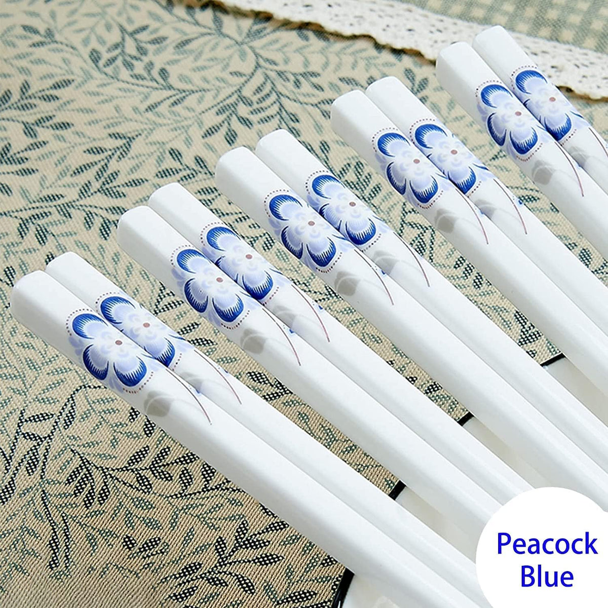 ELECDON Ceramic Chopsticks Set of 5, Porcelain Chinese Chopsticks, Cute Easy to Clean, Great Replacement for Plastic/Wooden, Reusable Dishwasher Safe, 9.7 Inch