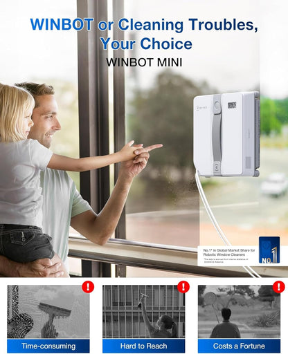 ECOVACS WINBOT MINI Robotic Window Cleaner | 7,500Pa Suction | Ultrasonic Double-Nozzle Spray | WIN-SLAM 3.0 | 3 Cleaning Modes | App Control