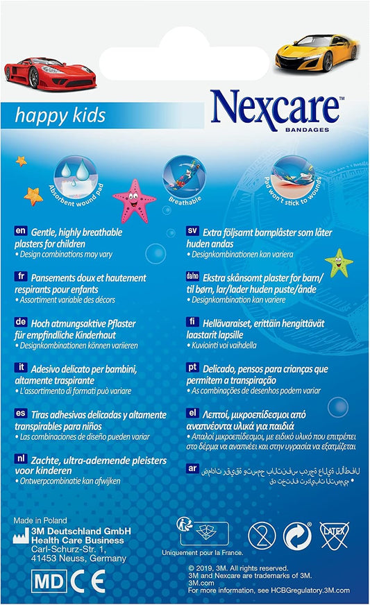 Nexcare Happy Kids Cool Bandages/Plasters, Breathable and Flexible, water resistant, Assorted pack. 20 units/Pack