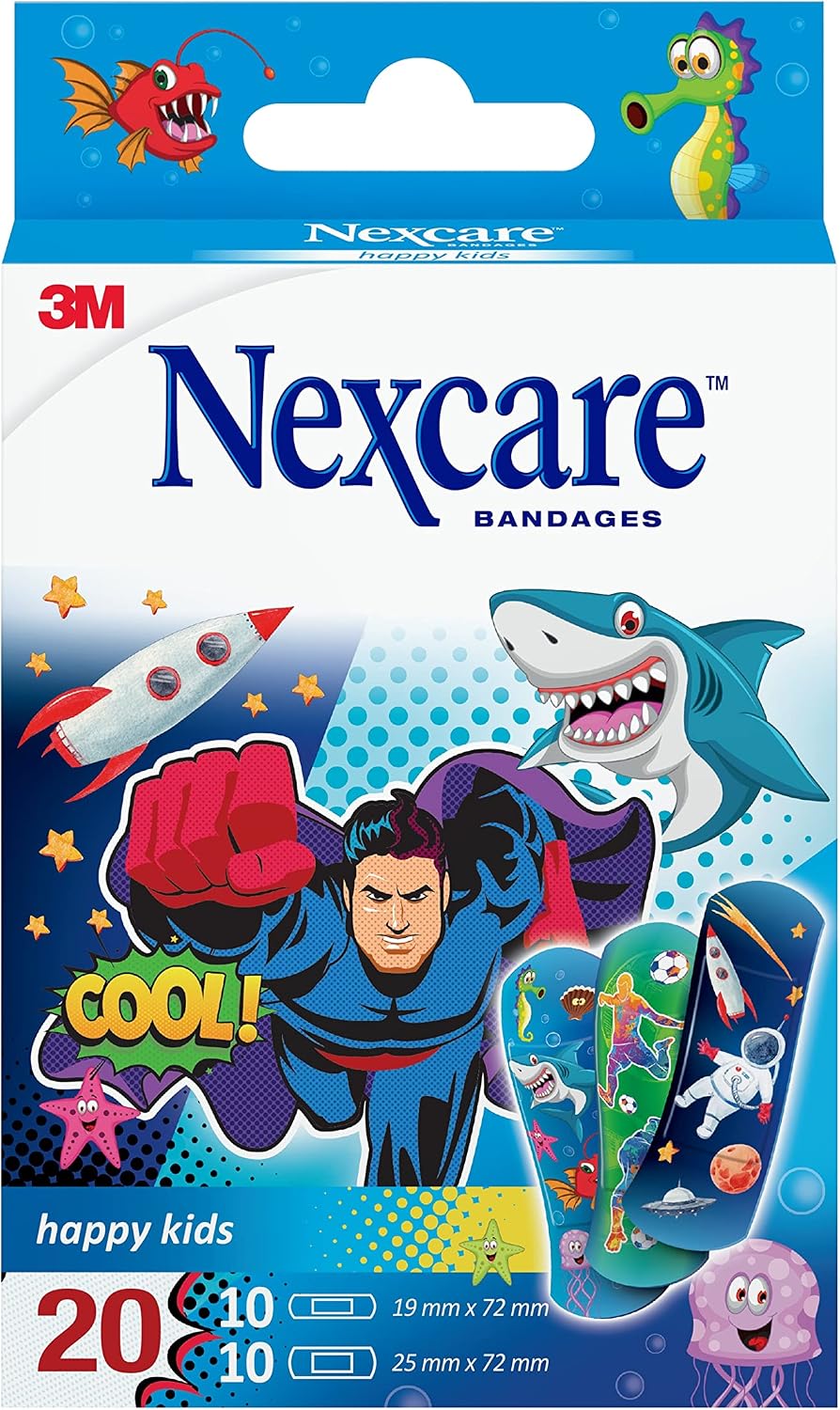 Nexcare Happy Kids Cool Bandages/Plasters, Breathable and Flexible, water resistant, Assorted pack. 20 units/Pack
