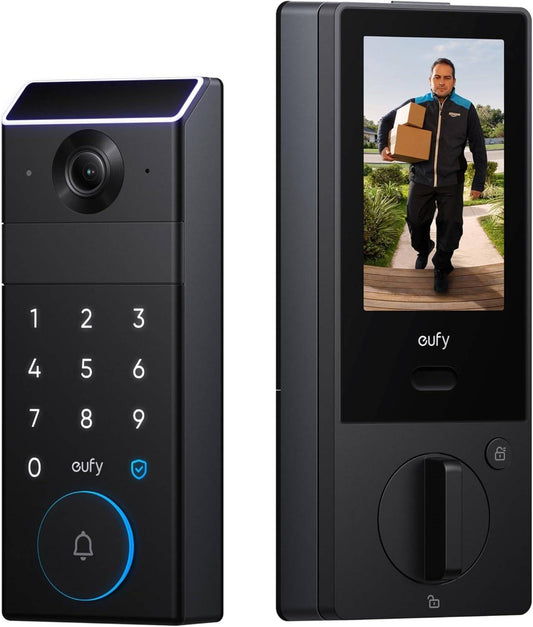 Eufy FamiLock S3 Max Smart Lock with Palm Vein Recognition - Keyless Entry Door Lock for Front Door, 3-in-1 Wi-Fi Keypad Deadbolt+ 2K HDR Camera+ Doorbell, Rear Lock Video Screen