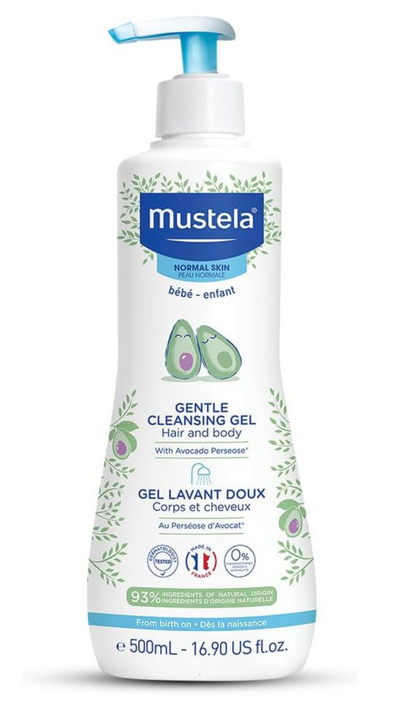 Mustela Baby Gentle Cleansing Gel - Baby Hair & Body Wash - with Natural Avocado fortified with Vitamin B5 - Biodegradable Formula & Tear-Free -500ml