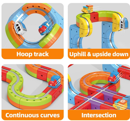 Magnetic Train Set for Kids – 26 Pcs DIY Magnetic Track Railway with 1 Train Car, 24 Rebuild Tracks & USB Charging Cable | STEM Toy | Creative Gift for Boys & Girls 3-13 Years