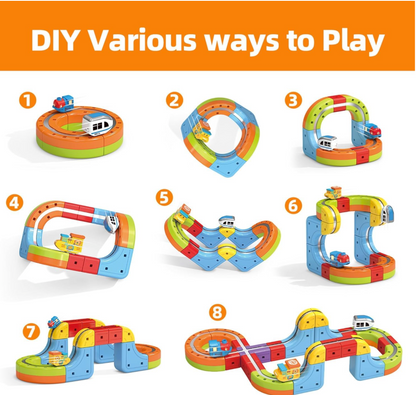 Magnetic Train Set for Kids – 26 Pcs DIY Magnetic Track Railway with 1 Train Car, 24 Rebuild Tracks & USB Charging Cable | STEM Toy | Creative Gift for Boys & Girls 3-13 Years