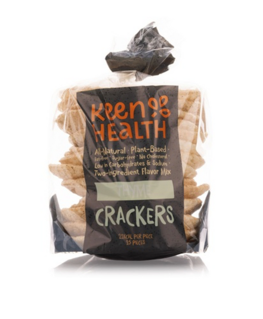 Keen Health Thyme Crackers 90g (21kcal/piece) 2 ingredients. Large size. Save 59kcal vs a slice of bread.