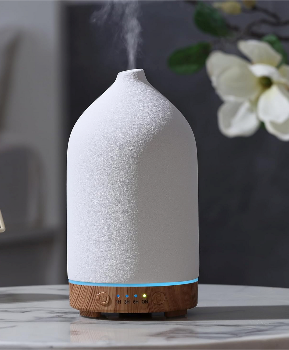 Gooamp 200ML Ceramic Essential Oil Diffuser for Home Humidifier, Wood & White Ceramic
