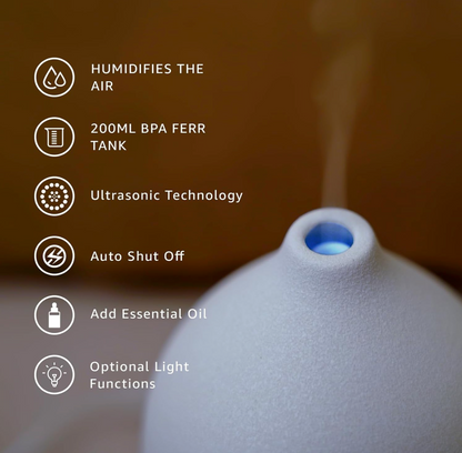 Gooamp 200ML Ceramic Essential Oil Diffuser for Home Humidifier, Wood & White Ceramic
