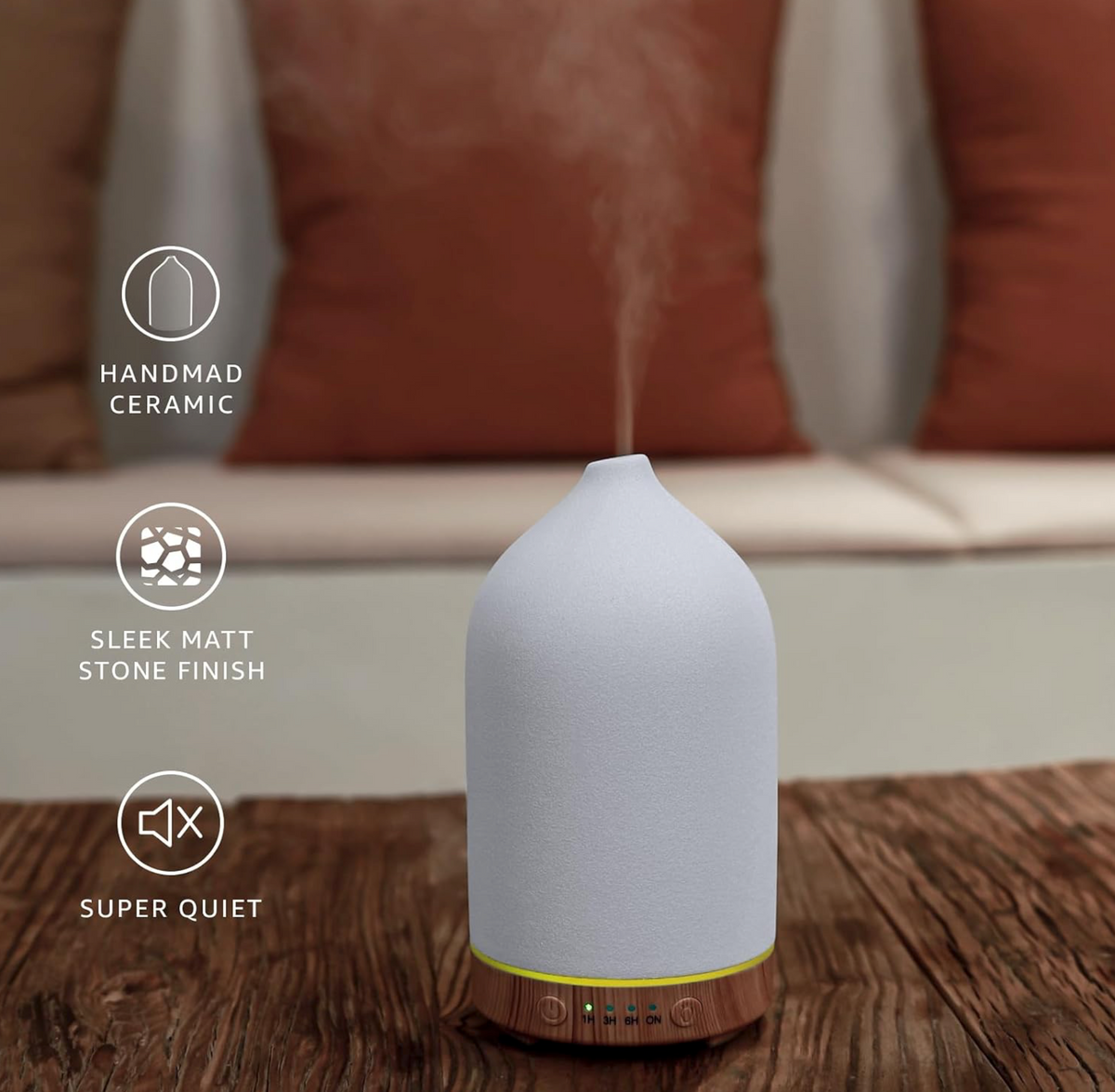 Gooamp 200ML Ceramic Essential Oil Diffuser for Home Humidifier, Wood & White Ceramic