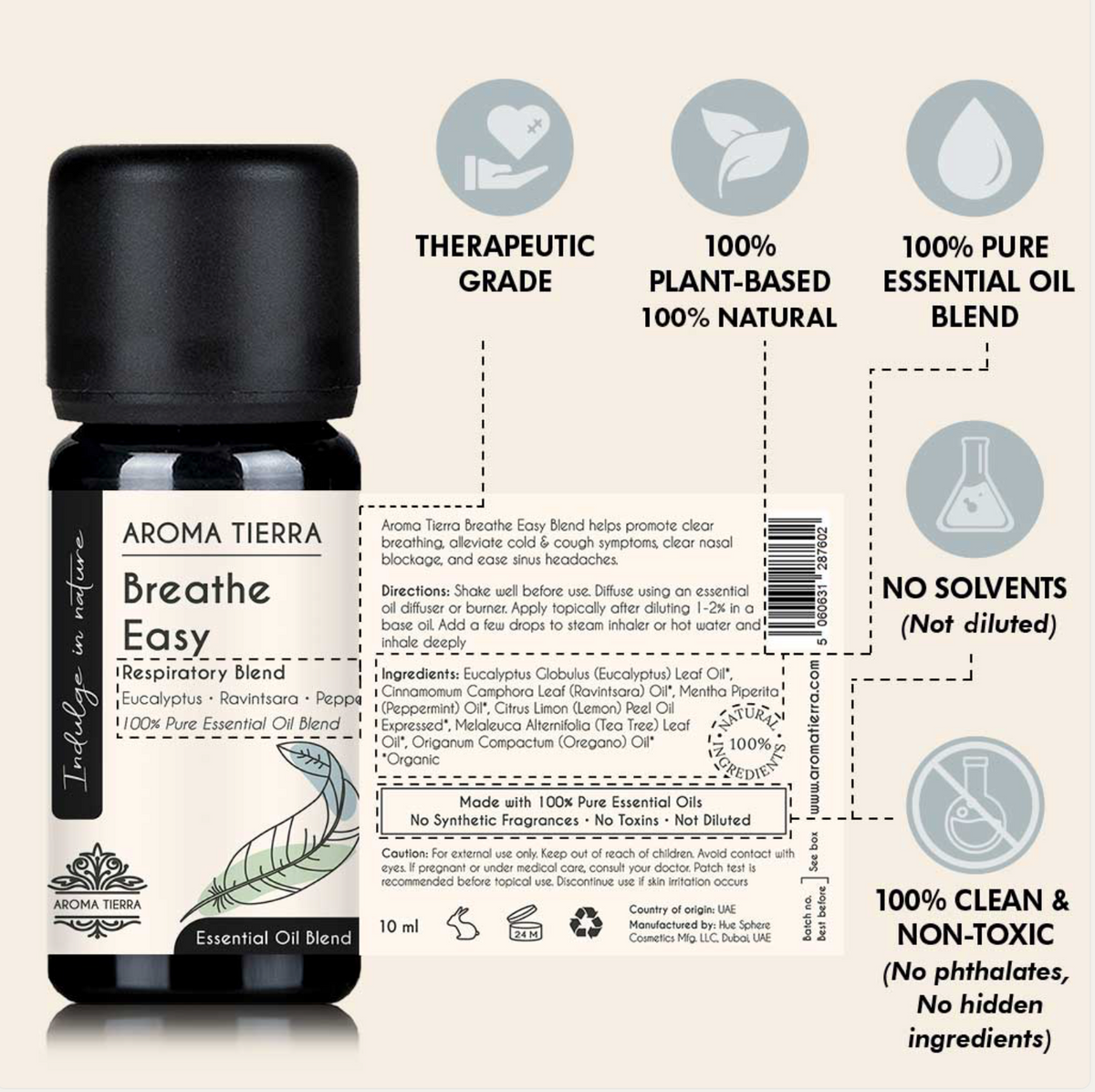 AROMA TIERRA Breathe Easy Essential Oil Blend – Cold, Cough & Respiratory Relief
