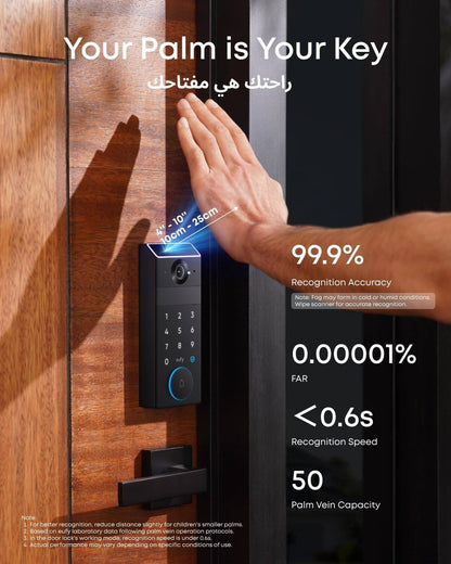 Eufy FamiLock S3 Max Smart Lock with Palm Vein Recognition - Keyless Entry Door Lock for Front Door, 3-in-1 Wi-Fi Keypad Deadbolt+ 2K HDR Camera+ Doorbell, Rear Lock Video Screen