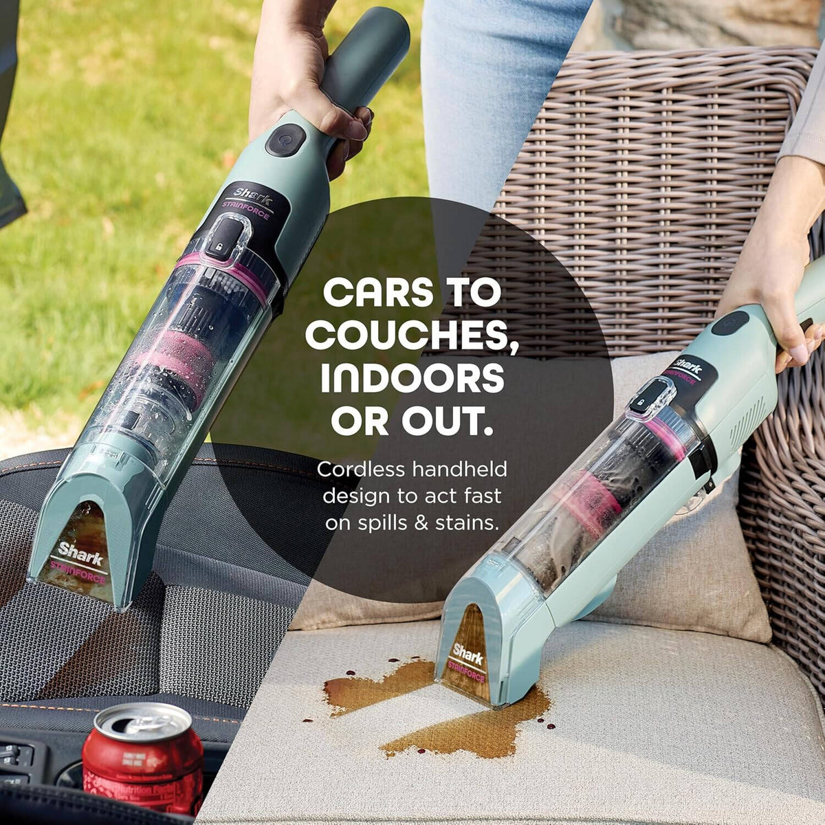 Shark StainForce Cordless Stain, Odor & Urine Remover, Portable Handheld Carpet & Upholstery Cleaner with 2 Tools, Powerful Suction, Dual-Action OXY Formula & Caddy, Sage Green | HX101