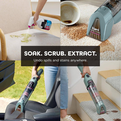 Shark StainForce Cordless Stain, Odor & Urine Remover, Portable Handheld Carpet & Upholstery Cleaner with 2 Tools, Powerful Suction, Dual-Action OXY Formula & Caddy, Sage Green | HX101